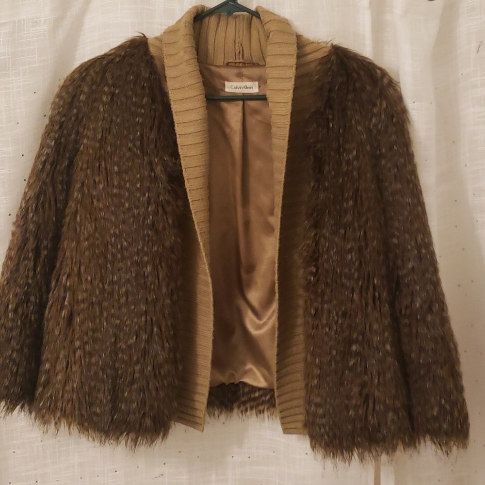 Faux Fur Sweater Jacket  Calvin Klein M/L